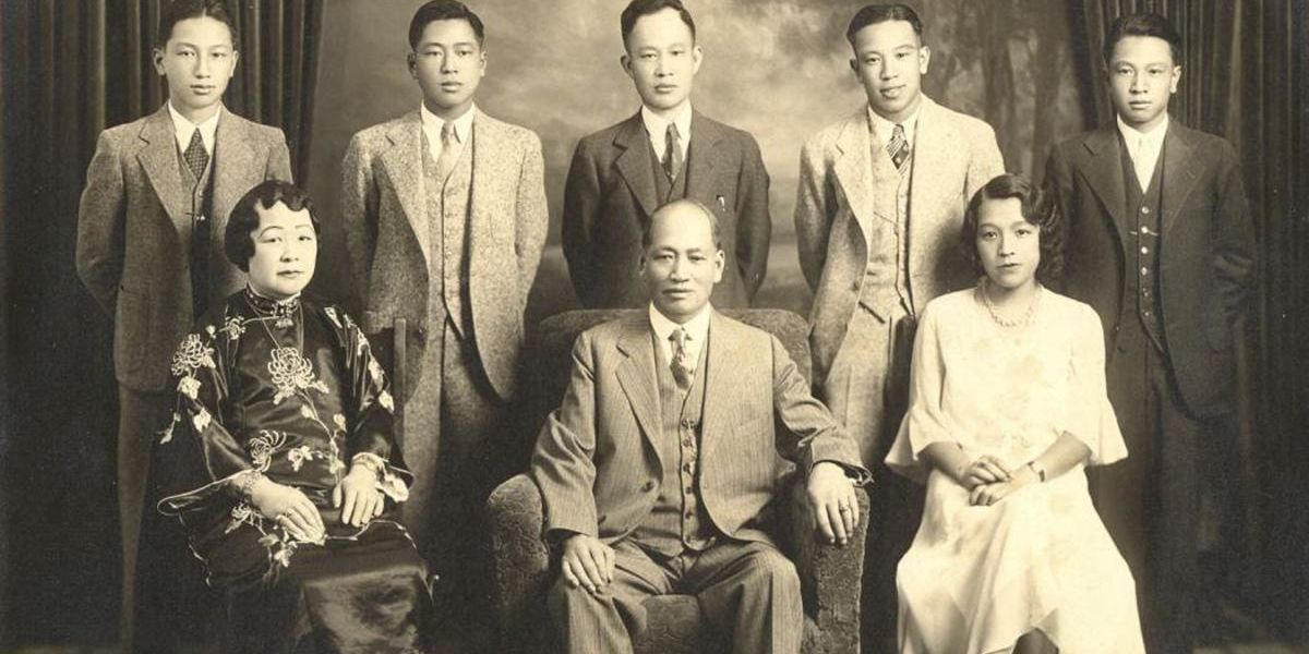 Sepia-tone family photo of the Lim family